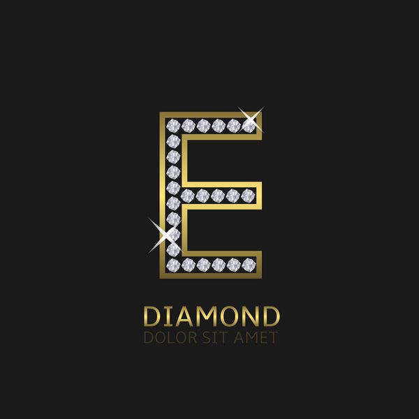 آرم حرف طلایی فلزی با الماس لوکس سلطنتی ثروت نماد زرق و برق وکتور
