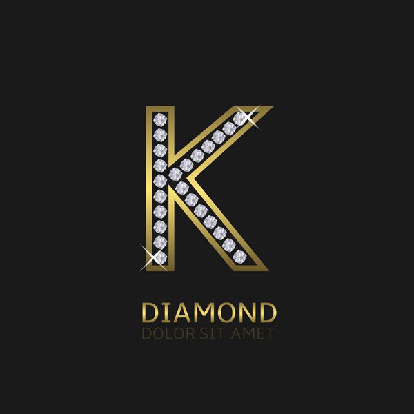 آرم فلزی طلایی k با الماس لوکس سلطنتی ثروت نماد زرق و برق وکتور