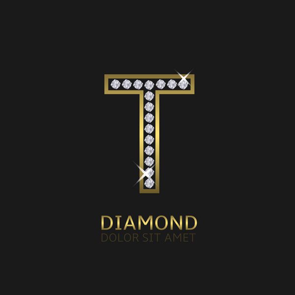 لوگوی طلایی حرف t فلزی با الماس لوکس سلطنتی ثروت نماد زرق و برق وکتور