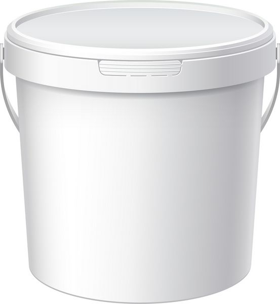 سطل پلاستیکی سفید با درب سفید بسته بندی محصول برای مواد غذایی مواد غذایی یا رنگ چسب درزگیر پرایمر بتونه الگوی ماکت برای طراحی شما وکتور