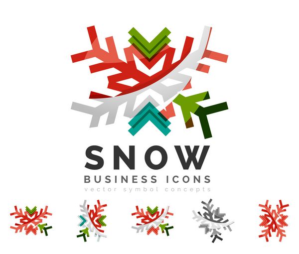 مجموعه ای از نمادهای انتزاعی رنگارنگ دانه های برف مفاهیم زمستانی طراحی هندسی مدرن تمیز با خطوط انتزاعی شفاف ایجاد شده است