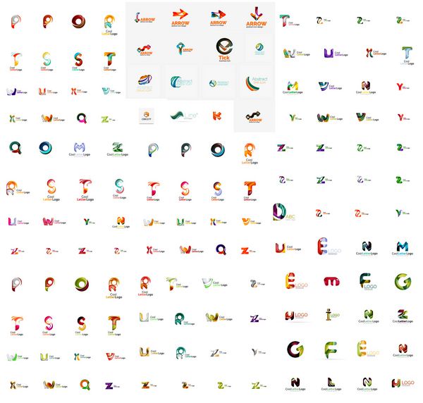 مگا مجموعه لوگوهای شرکت حروف هندسی عناصر طراحی برند تجاری شرکتی