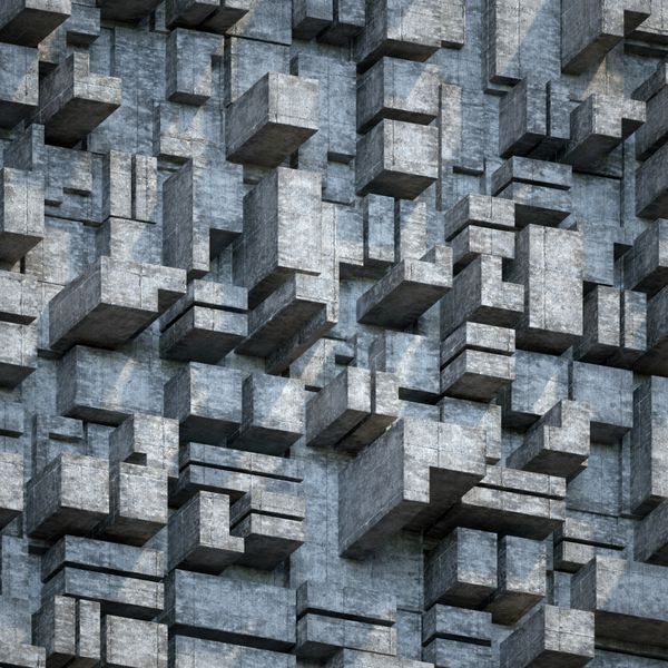 بلوک های بتنی شهری انتزاعی دیوار برجسته سه بعدی چند ضلعی پس زمینه معماری