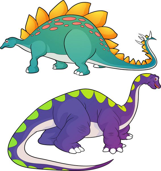 دایناسورهای زیبا وکتور کارتونی استگوزاروس و اقدامات آپاتوزاروس