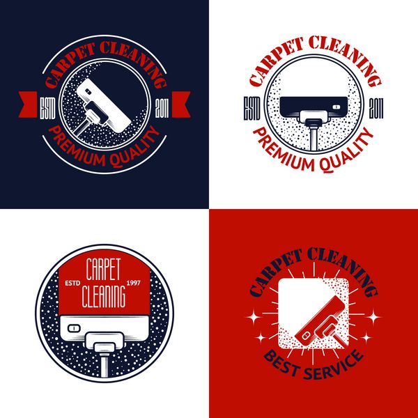مجموعه ای از لوگوهای خدمات تمیزکاری قدیمی با پاک کننده برس برای طراحی شما تنوع سه رنگ سبک رترو
