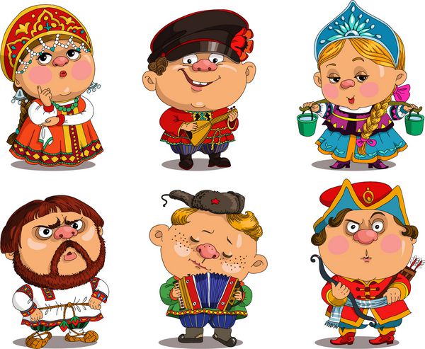 کارتون بردار خنده دار در لباس های محلی روسی کارتون مزخرف شخصیت ها ست روسی اشیاء جدا شده