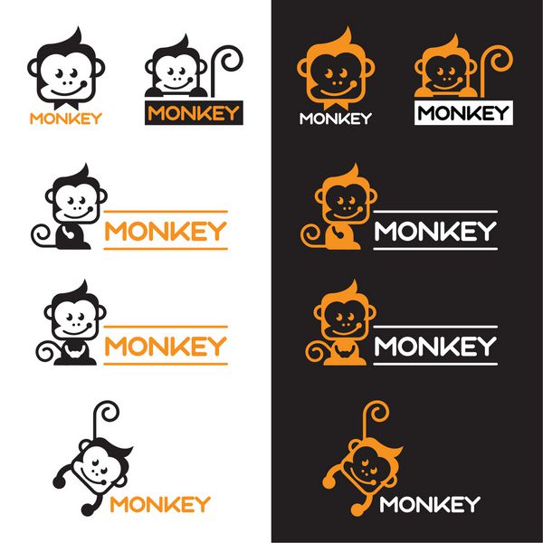 طراحی مجموعه وکتور لوگوی میمون نارنجی و مشکی
