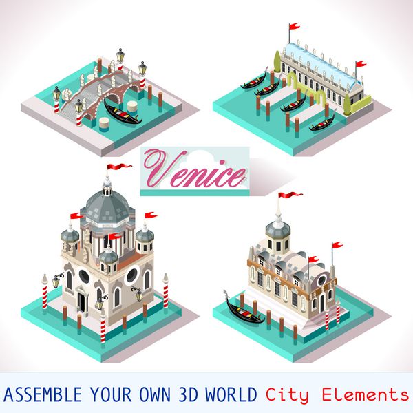 ایزومتریک شهر Venice Palace Tile استراتژی آنلاین توسعه بازی ویدیویی اندروید وکتور مجموعه ایزومتریک 3 بعدی ساختمان قصر ونیز بازی استراتژی ساختمان شهر مجموعه آیکون مجموعه وکتور کاشی سه بعدی