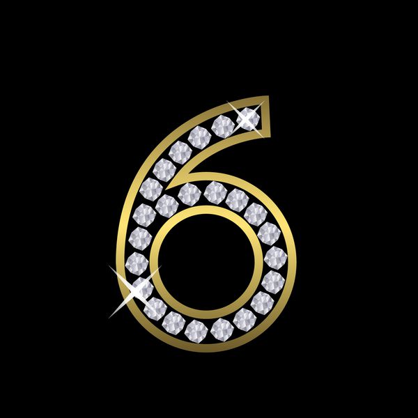 علامت فلز طلایی شماره شش با الماس لوکس سلطنتی ثروت نماد زرق و برق وکتور