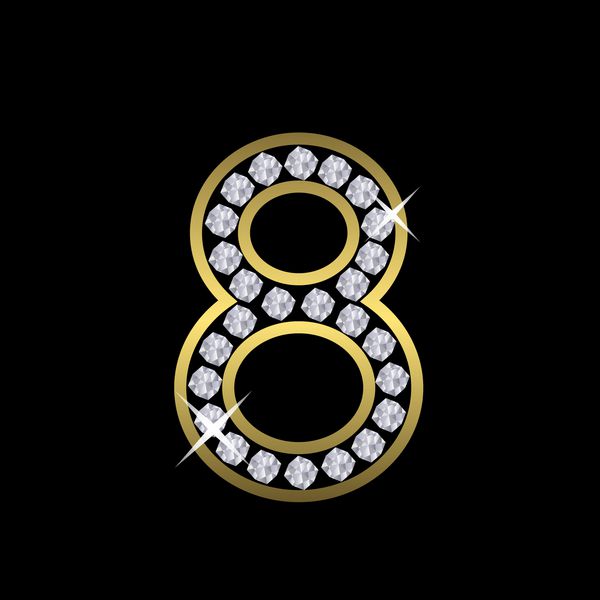 علامت فلز طلایی شماره هشت با الماس لوکس سلطنتی ثروت نماد زرق و برق وکتور