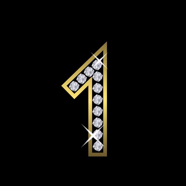 علامت فلز طلایی شماره یک با الماس لوکس سلطنتی ثروت نماد زرق و برق وکتور
