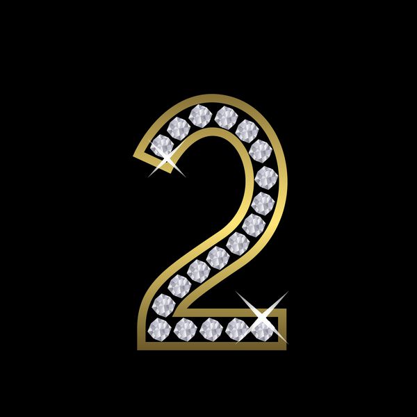 علامت فلز طلایی شماره دو با الماس لوکس سلطنتی ثروت نماد زرق و برق وکتور