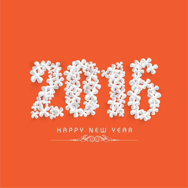 متن شیک 2016 ساخته شده توسط گل های خلاق در زمینه نارنجی برای جشن سال نو مبارک