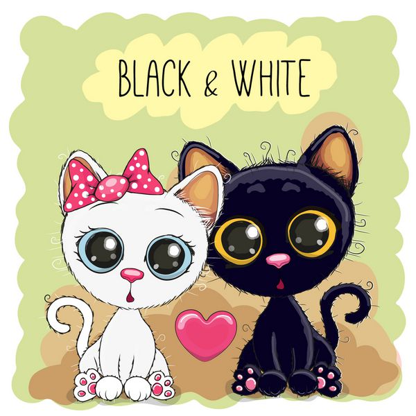 دو گربه کارتونی زیبا سیاه و سفید