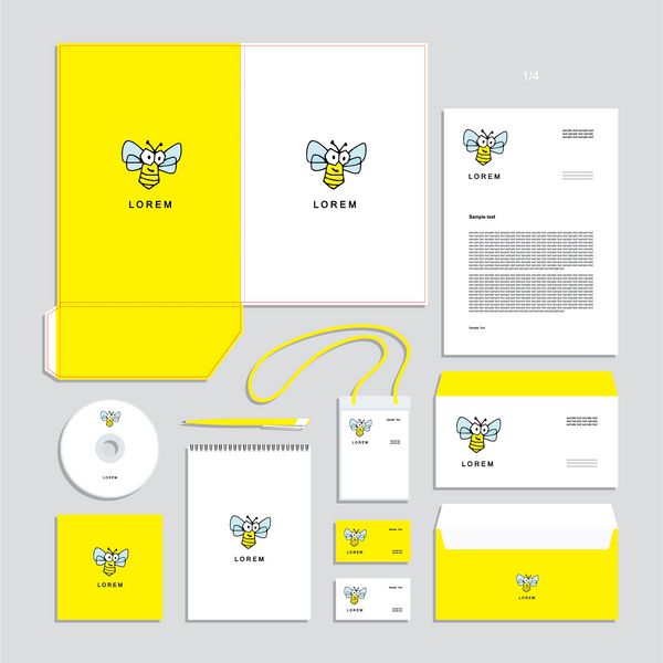 وکتور طراحی هویت شرکتی - طرح ست لوازم التحریر - زنبور - نماد علامت - طرح - با دست کشیده شده است