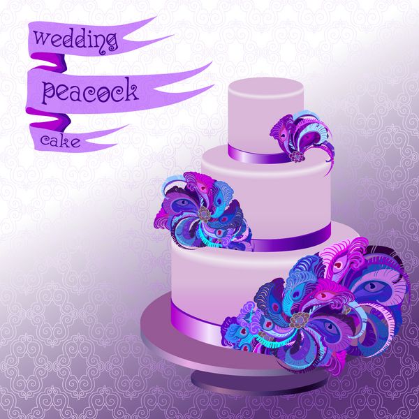 کیک عروسی با پر نخود طرح بنفش بنفش روبان با متن وکتور