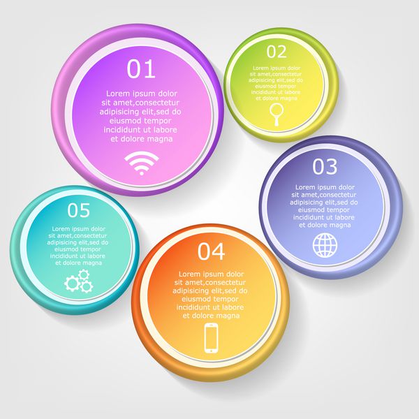 قالب رنگارنگ اینفوگرافیک با 5 مرحله 5 گزینه برای اینفوگرافیک بنر پوستر طراحی وب بروشور ارائه وکتور