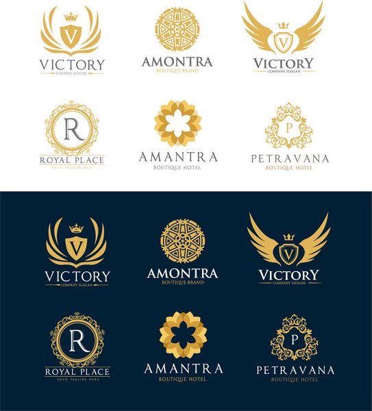 مجموعه لوگوهای لوکس آرم پیروزی علامت تجاری هویت برای رستوران خانواده سلطنتی بوتیک ال هرالدیک جواهرات مد و سایر تصاویر وکتور