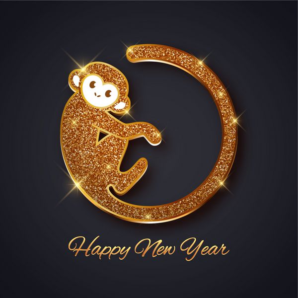 نماد سال نو 2016 طرح میمون براق طلایی کارت پستال کارت تبریک بنر وکتور