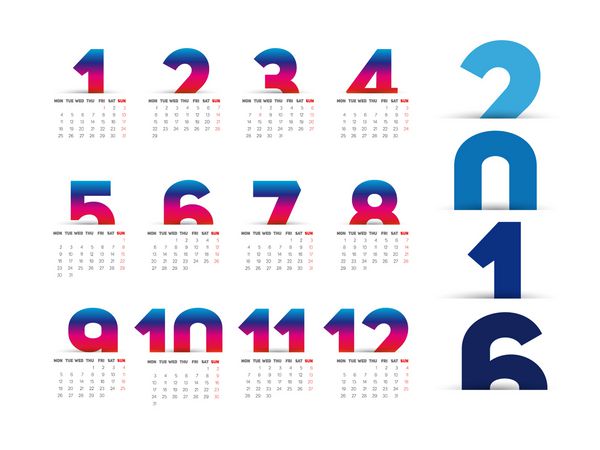 تقویم ساده 2016 طراحی کاغذ تقویم 2016 هفته با یکشنبه شروع می شود
