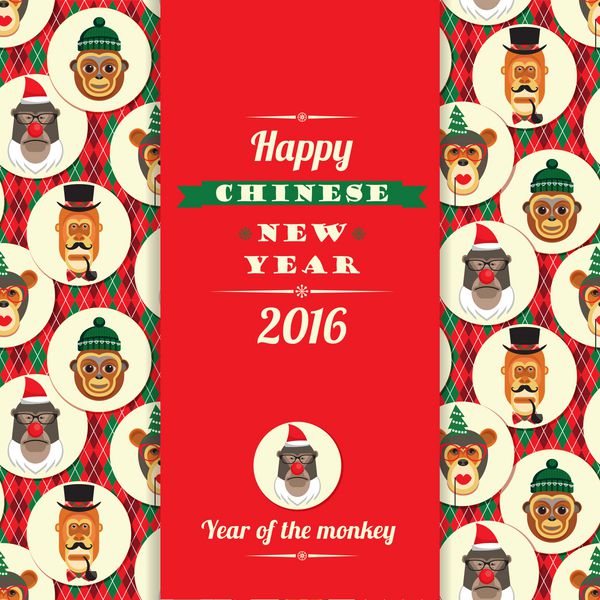 وکتور از میمون ها نماد 2016 سبک هیپستر مرسوم مد روز عنصر برای طراحی سال نو تصویر سال 2016 میمون