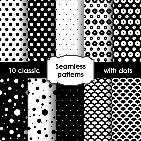 مجموعه ای از الگوهای کلاسیک بدون درز سیاه و سفید با نقطه