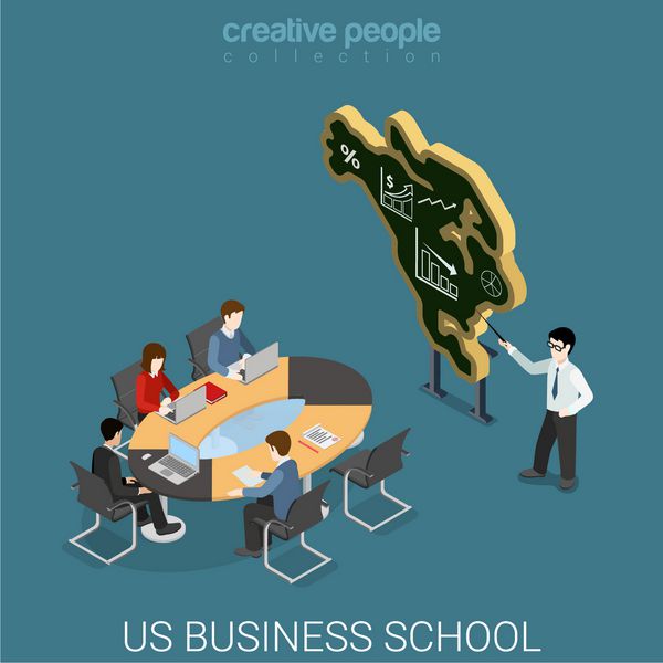 وکتور وب مفهوم دوره آموزش ایزومتریک سه بعدی مدرسه بازرگانی ما مربی کلاس سخنرانی قبل از تخته سیاه به شکل نقشه ایالات متحده آمریکا مجموعه افراد خلاق