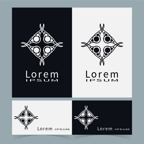 نمادهای سیاه و سفید زیور گرد گل تلطیف شده مجموعه کارت ویزیت اشکال هندسی جدا شده عناصر وکتور برای لوگو نماد طراحی برچسب