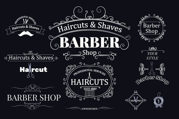 مجموعه ای از لوگوها برچسب ها تابلوهای مدل موی رترو و اصلاح