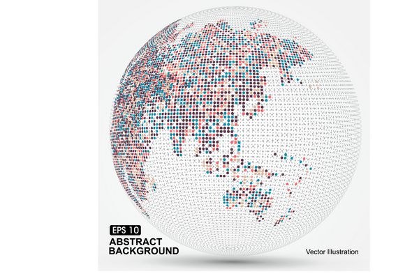 نقاط نقشه رنگارنگ سه بعدی جهان گرافیک انتزاعی