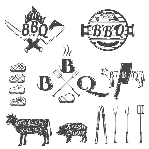 مجموعه ای از برچسب های bbq و عناصر طراحی