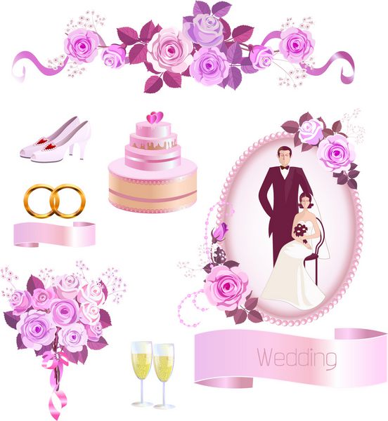 عناصر طراحی برای ایجاد دعوت نامه عروسی مجموعه لوازم عروسی