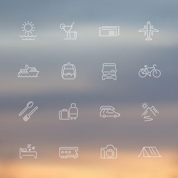 سفر گردشگری سفر نمادهای خط تعطیلات مجموعه شفاف وکتور