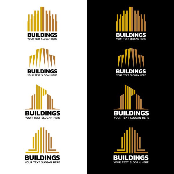 طرح مجموعه وکتور آرم ساختمان راه راه طلای زرد