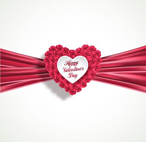 قلب ساخته شده از گل رز با روبان صورتی وکتور کارت تبریک