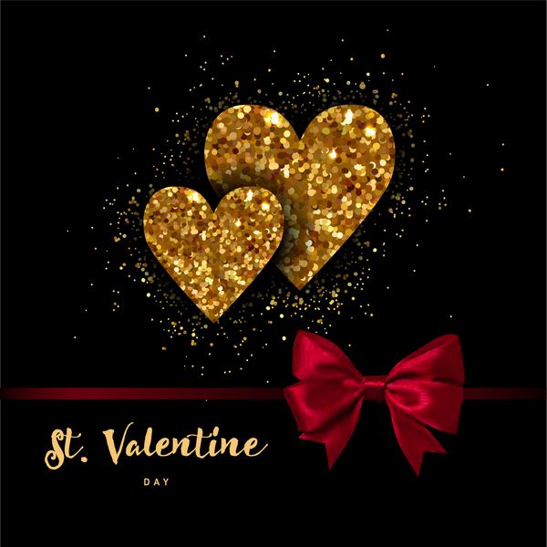 کارت تبریک روز با قلب طلایی و متن دست نویس با روبان قرمز نماد عشق قلب در یک هدیه