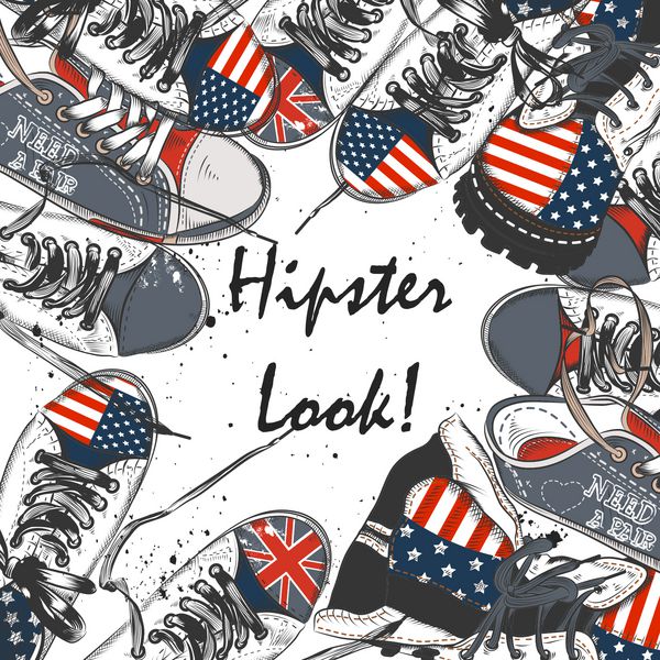 پس زمینه شیک مد با کفش های تمام ستاره تزئین شده توسط پرچم ایالات متحده آمریکا و بریتانیا ظاهر شیک هیپستر