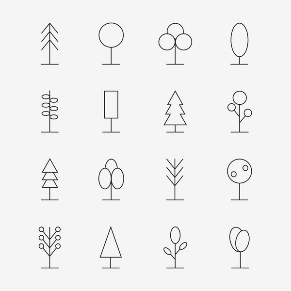 مجموعه آیکون های درختی نمادهای درخت جدا شده در پس زمینه طرح درخت ساده درختان جنگلی نمادهای درخت مدرن وکتور سبک خط مسطح