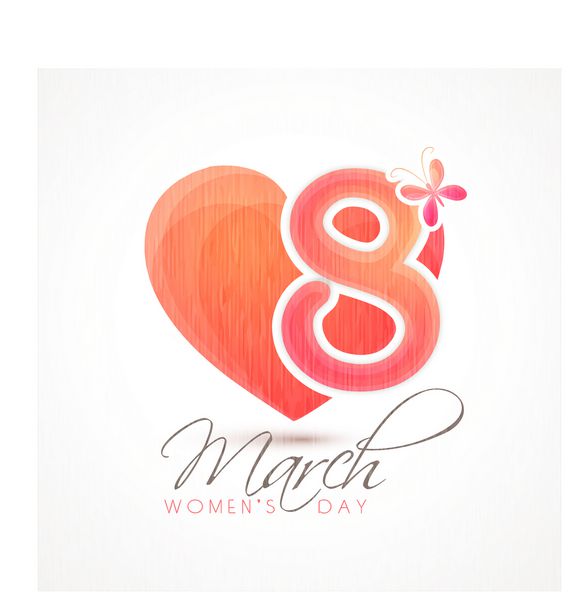 متن شیک 8 مارس با قلب خلاق و پروانه زیبا برای جشن روز زن