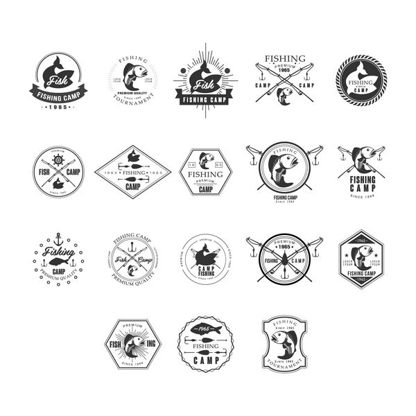مجموعه لوگو تایپ های نشان های طراحی رترو ماهیگیری مجموعه تصویر عناصر برداری
