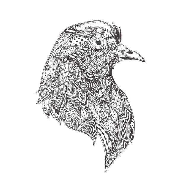 کبوتر پرنده ای با دست طراحی شده با الگوی ابله قومی صفحه رنگ آمیزی - زندالا برای آرامش و مراقبه برای بزرگسالان تصاویر وکتور جدا شده در پس زمینه سفید zendoodle