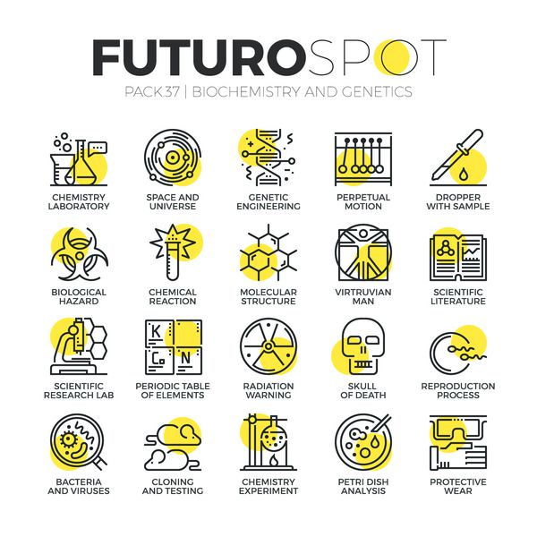 مجموعه آیکون های خط سکته مغزی از تحقیقات آزمایشگاهی ژنتیک آزمایش بیوشیمی مفهوم پیکتوگرام خطی مسطح مدرن مجموعه نمادهای طرح کلی کیفیت برتر طراحی متریال وکتور ساده گرافیک وب