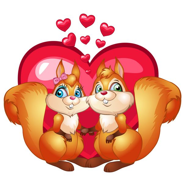 دو سنجاب عاشق که دست روی دست قلب ها گرفته اند حیوانات وحشی کارت های تبریک پوسترها دعوت نامه های عروسی یا مهمانی های دیگر را طراحی کنید تصویر برداری