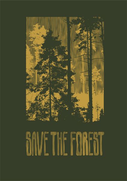 طراحی جنگل را برای چاپ تی شرت با سایه های جنگل مخروطیان ذخیره کنید وکتور