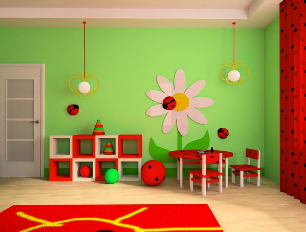 منطقه بازی در یک تصویر سه بعدی اتاق کودکان