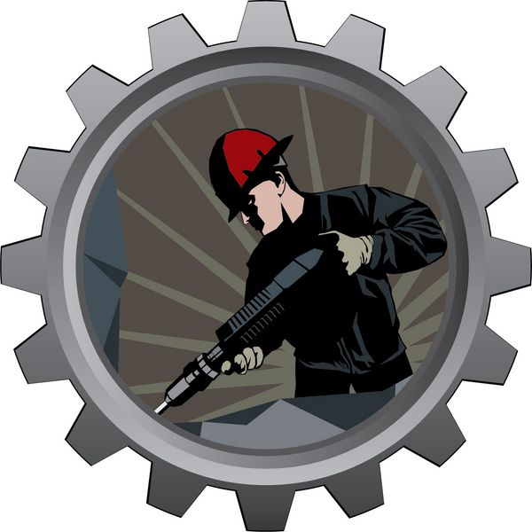 تصویر نشان فلزی معدنچی یا کارگر ساختمانی با مته