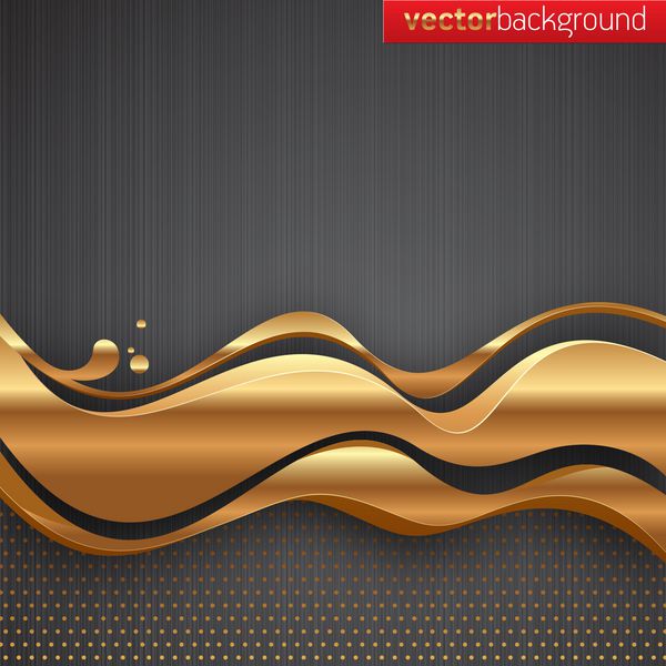 وکتور انتزاعی - امواج جریان طلایی در پس زمینه بافت فلزی