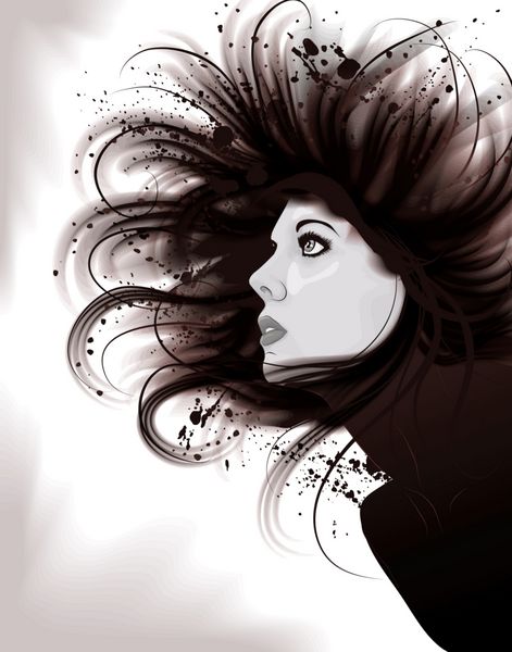 تصویر پرتره هنری زیبا از زن با موهای گرانج نقاشی شده