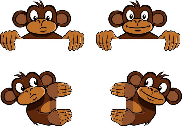 میمون های مختلف به عنوان تزئین قاب گویی تصویری را در دست دارند