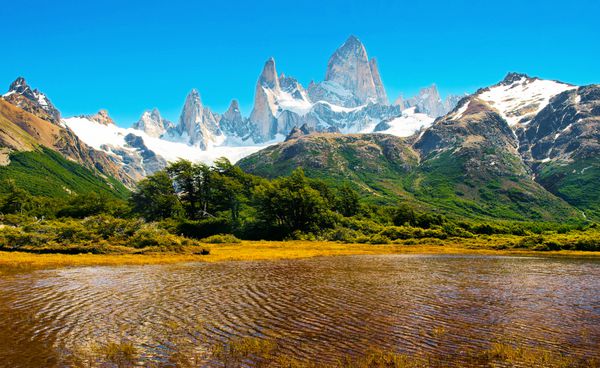 منظره زیبا با کوه فیتز روی در پارک ملی لس glaciares پاتاگونیا آرژانتین آمریکای جنوبی